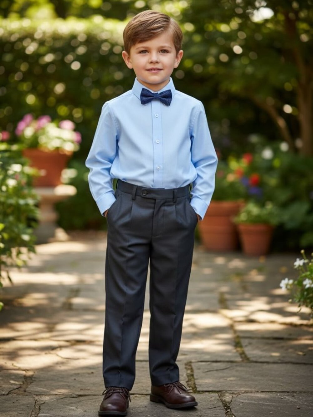Boys Formal Pleated Charcoal Black Smart Wedding Dress Trousers Size 8/9